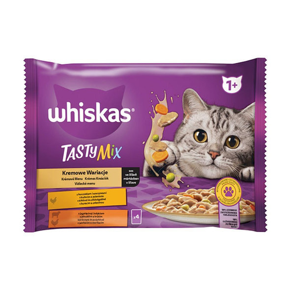 Mars WHISKAS kapsička cat Tasty mix ( kura&zel., jah.& morč.) v krémovej omáčke 4 x 85 g