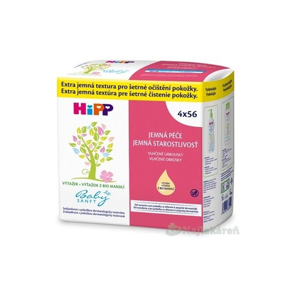 HiPP BabySANFT Vlhčené obrúsky - čistiace, 4 x 56 ks