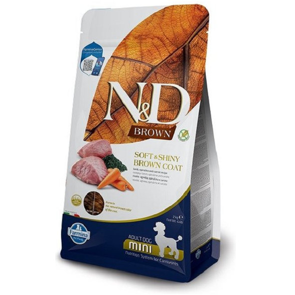 Farmina N&D dog BROWN (GF) adult mini, spirulina & carrot, lamb granule pre psy 2kg