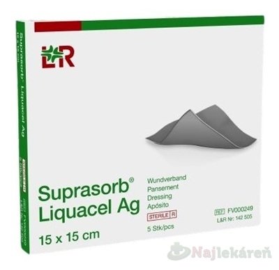 E-shop Suprasorb Liquacel Ag Krytie na rany s antimikrobiálnym striebrom, 15 x 15 cm, 5 ks