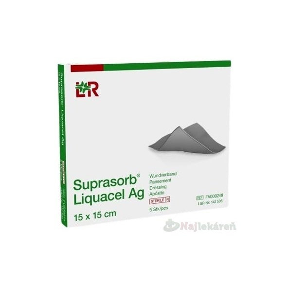 Suprasorb Liquacel Ag Krytie na rany s antimikrobiálnym striebrom, 15 x 15 cm, 5 ks