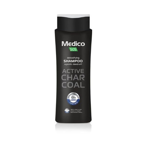 Detoxikačný šampón proti lupinám s aktívnym uhlím Medico SOS 390ml