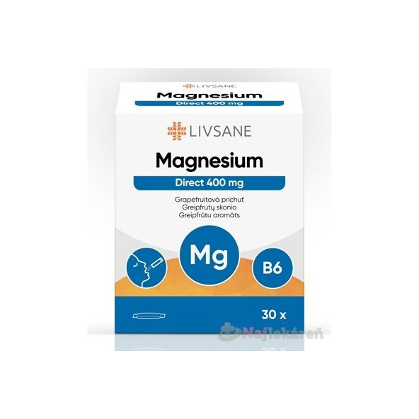 LIVSANE Magnézium Direct 400 mg prášok vo vrecúškach, grapefruitová príchuť, 30 ks