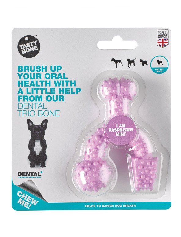 E-shop TASTY BONE Dental trio kostička nylonová pre extra malých psov - Raspberry mint