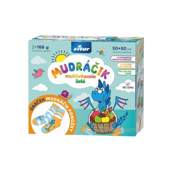 VITAR MUDRÁČIK multivitamín želé zmes príchutí 100 ks + darček: detské ponožky