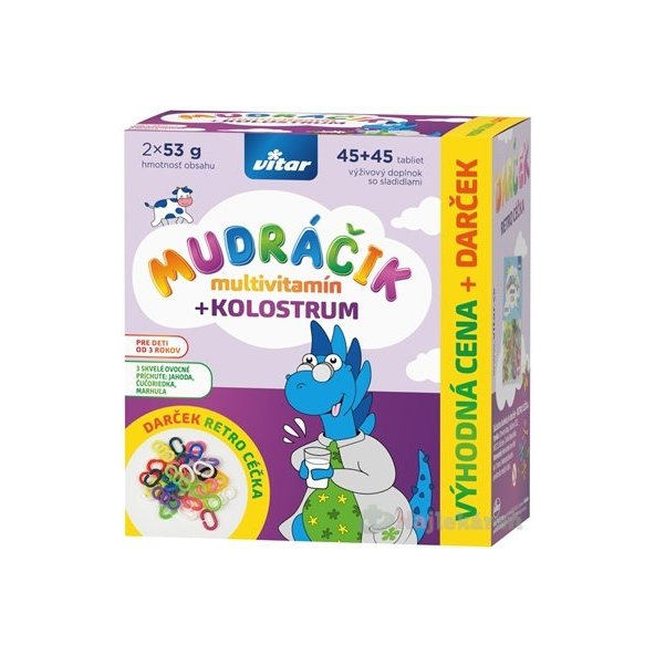 VITAR MUDRÁČIK multivitamín + kolostrum zmes 3 príchutí 90 ks + darček: retro céčka