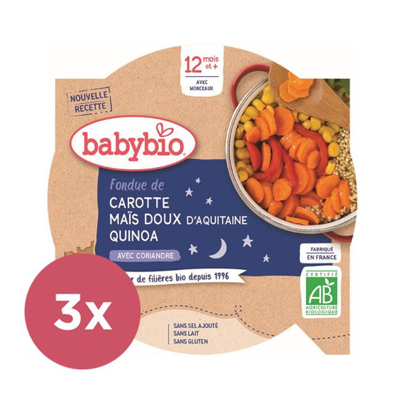 3x BABYBIO Večerné menu mrkva a sladká kukurica s quinoa 230 g