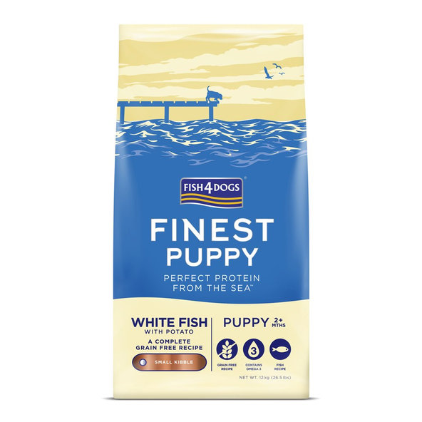 FISH4DOGS Granule malé pre šteniatka Finest biela ryba so zemiakmi 12kg, 2m+