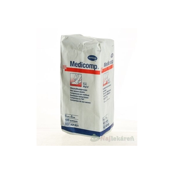 MEDICOMP kompres z netkaného textilu, nesterilný (5x5 cm) 100ks