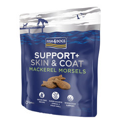 FISH4DOGS Maškrty pre psov na podporu kože a srsti s kúskami makrely 225g