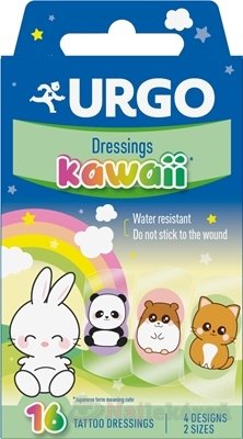E-shop URGO Náplasti KAWAII vodeodolné detské náplasti, 2 veľkosti, 4 motívy, 16 ks