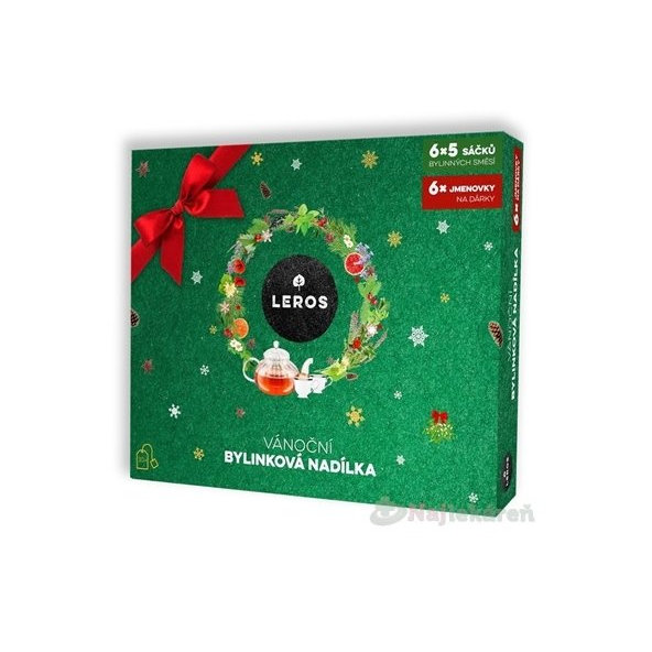 LEROS VIANOČNÁ BYLINKOVÁ NÁDIELKA 6 druhov čajov po 5 vrecúšok + menovky na darčeky 6 ks