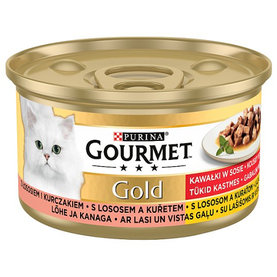 GOURMET GOLD cat losos&kura kúsky v šťave konzervy pre mačky 12x85g