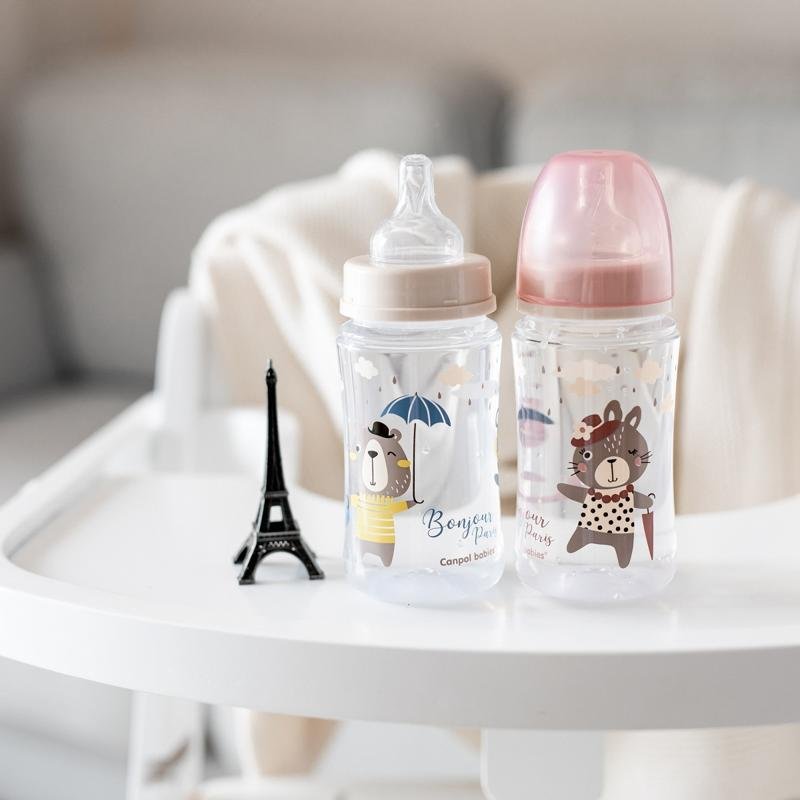 E-shop CANPOL BABIES Fľaša so širokým hrdlom Bonjour Paris 240 ml modrá