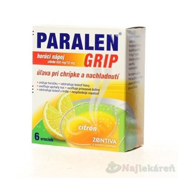 E-shop PARALEN GRIP horúci nápoj citrón 650 mg/10 mg 6 vreciek