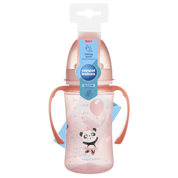 CANPOL BABIES Tréningový hrnček Exotic Animals 240 ml RUŽOVÝ
