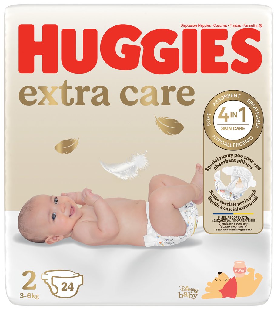 E-shop HUGGIES® Plienky jednorázové Extra Care 2 (3-6 kg) 24 ks