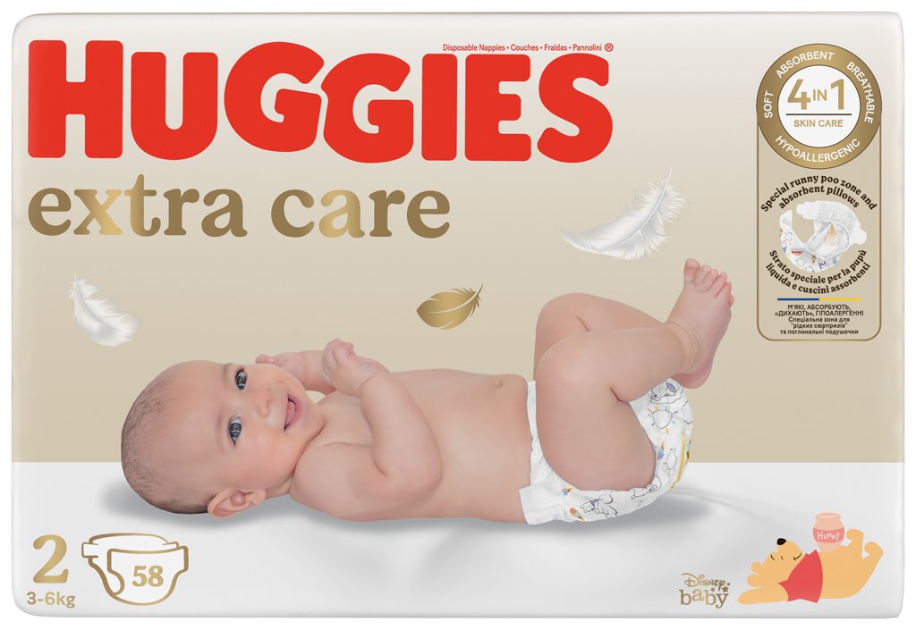 E-shop HUGGIES® Plienky jednorázové Extra Care 2 (3-6 kg) 58 ks
