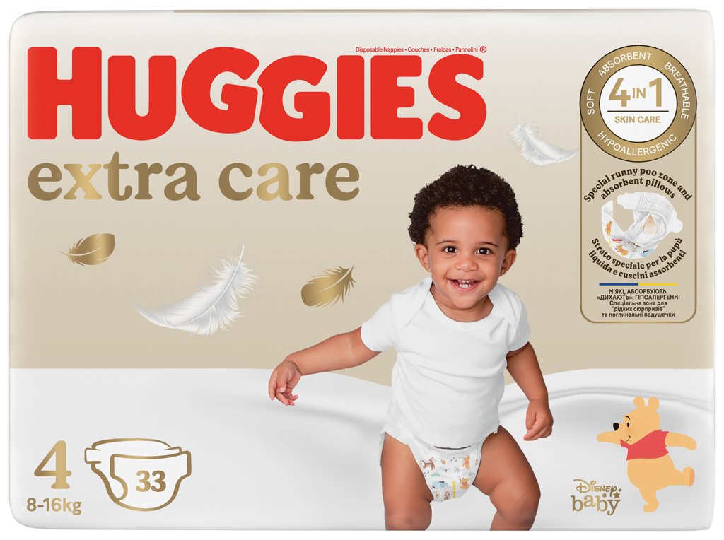 E-shop HUGGIES® Plienky jednorázové Extra Care 4 (8-14 kg) 33 ks