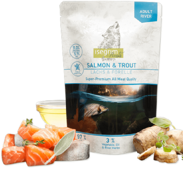 E-shop ISEGRIM dog Adult Isegrim Roots, Salmon & Trout kapsičky pre psy 7x410g