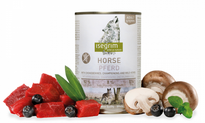 E-shop ISEGRIM dog Adult Mono Horse pure with Chokeberries, Champignons&Wild Herbs konzervy pre psy 6x800g