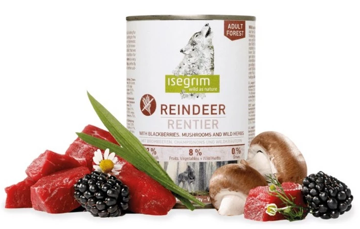 E-shop ISEGRIM dog Adult Mono Reindeer pure with Blackberries, Champignons&Herbs konzervy pre psy 6x800g