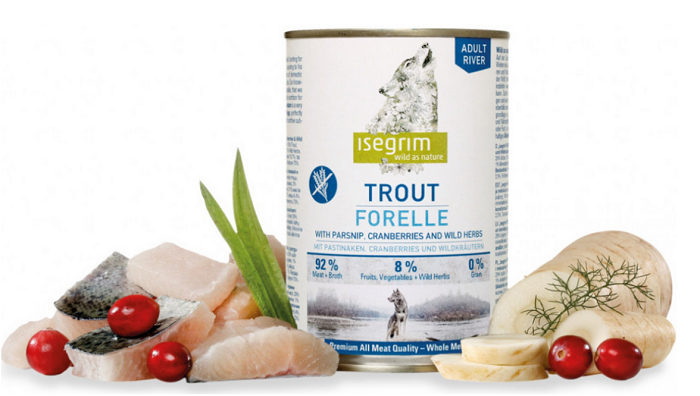 E-shop ISEGRIM dog Adult Trout with Parsnip, Cranberries&Wild Herbs konzervy pre psy 6x800g