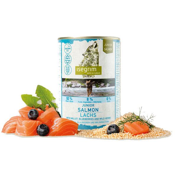 ISEGRIM dog Junior Salmon with Millet, Blueberries & Wild Herbs konzervy pre psy 6x800g