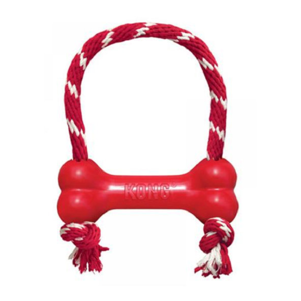 Hračka pre šťeňatá Kong Dog Puppy Classic Kosť červená s lanom, guma prírodná, M