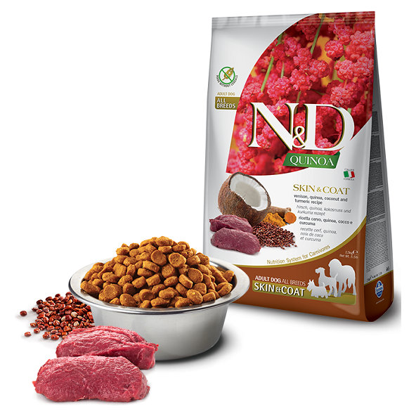 Farmina N&D dog QUINOA (GF) adult medium & maxi, skin & coat, venison & coconut 7kg