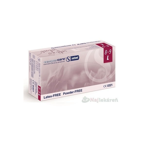 Sempercare Nitrile Velvet Vyšetrovacie rukavice,veľkosť L, nesterilné, nepúdrované, bezlatex. 200ks