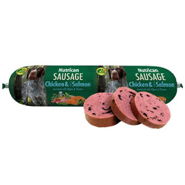 Nutrican Sausage Chicken & Salmon saláma pre psy 800g
