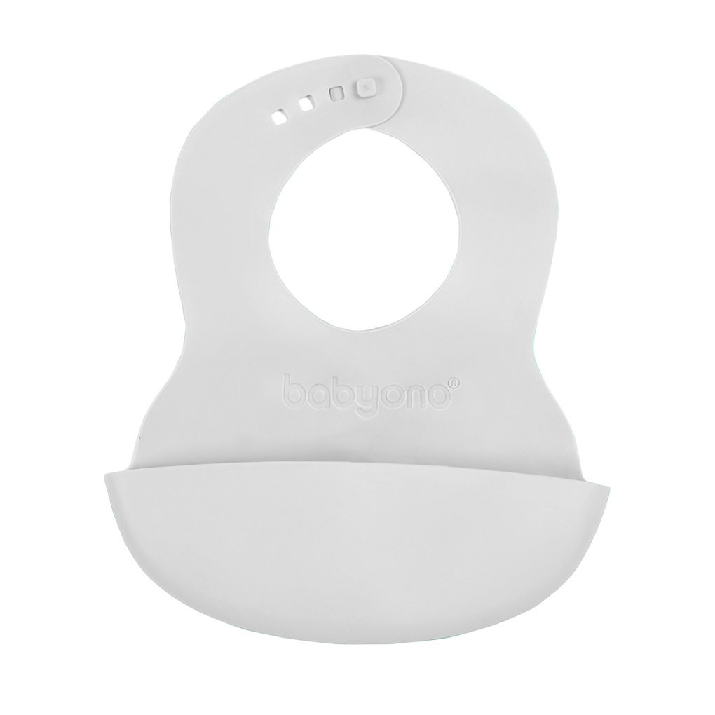E-shop BABYONO Podbradník mäkký plastový s vreckom bez BPA grey 6m+