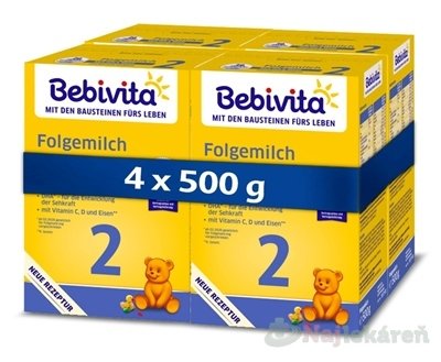 E-shop BEBIVITA 2 následná mliečna dojčenská výživa (od ukonč. 6. mesiaca) 4x500 g