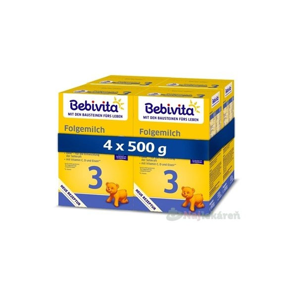 BEBIVITA 3 následná mliečna dojčenská výživa (od ukonč. 9. mesiaca) 4x500 g