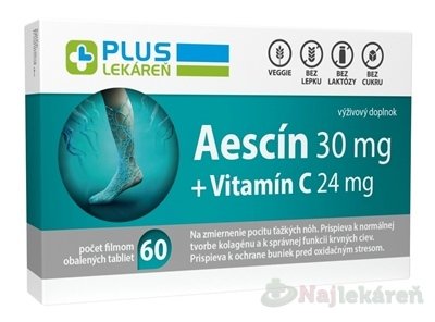 E-shop PLUS LEKÁREŇ Aescín 30 mg + Vitamín C 24 mg 60 tbl