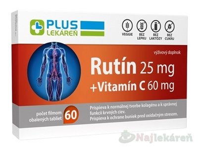 E-shop PLUS LEKÁREŇ Rutín 25 mg + Vitamín C 60 mg 60 tbl