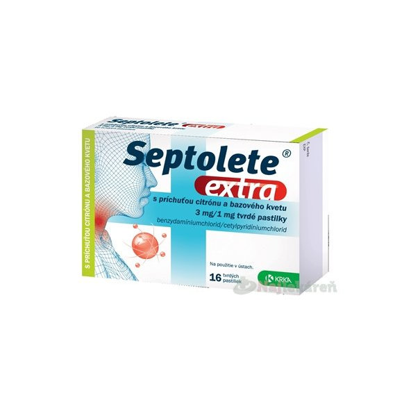 Septolete extra príchuť citrón a bazový kvet na bolesť hrdla 16 pastiliek