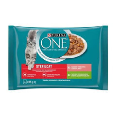 PURINA ONE cat Multipack Sterilcat mini filetky s morkou a zelenými fazuľkami / s lososom a mrkvou v šťave 4x85g