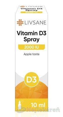 E-shop LIVSANE Vitamín D3, 2000 IU sprej s príchuťou jablka 10 ml