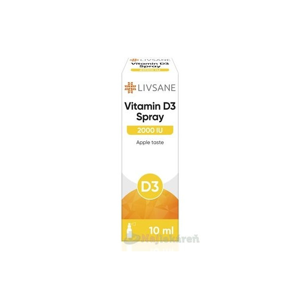 LIVSANE Vitamín D3, 2000 IU sprej s príchuťou jablka 10 ml