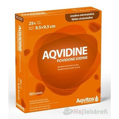 AQVIDINE neadherentné krytie na rany, s jódpovidónom, 9,5 x 9,5 cm, 25 ks
