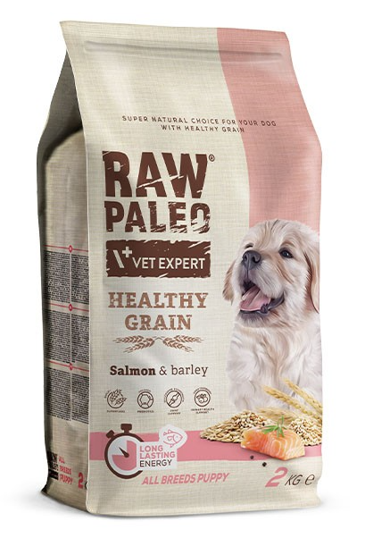 E-shop VetExpert Raw Paleo puppy Healthy Grain Salmon&Barley granule pre šteniatka 2kg