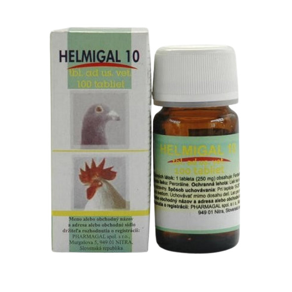 Helmigal 10mg tablety na odčervenie pre hydinu a holuby 100tbl.