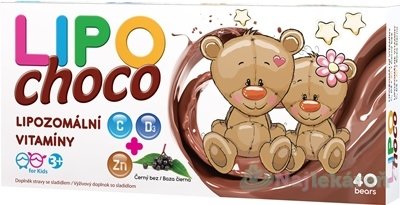 E-shop LIPOchoco Lipozomálne vitamíny C+D3+ZN+Baza čierna čokoládové medvedíky 40 ks
