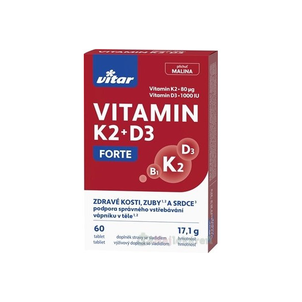 VITAR VITAMIN K2 + D3 FORTE správne vstrebávanie vápnika 60 tabliet