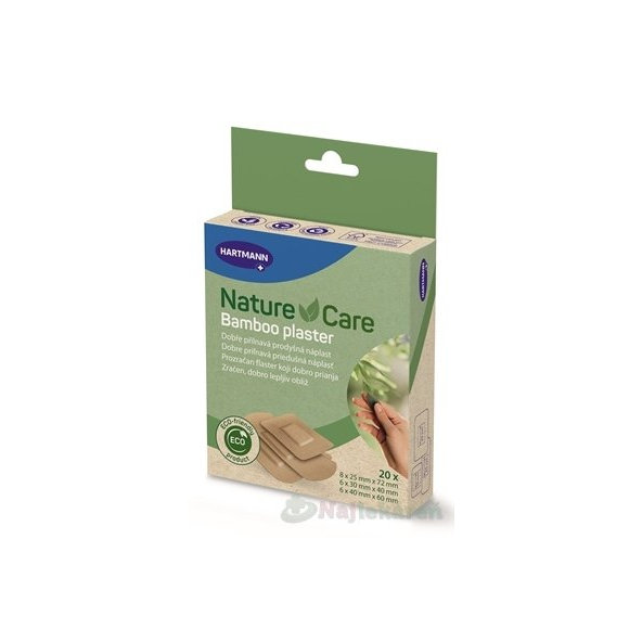 Nature Care Bamboo plaster náplasť priedušná, 3 veľkosti (25x72 mm, 30x40 mm, 40x60 mm) 20 ks