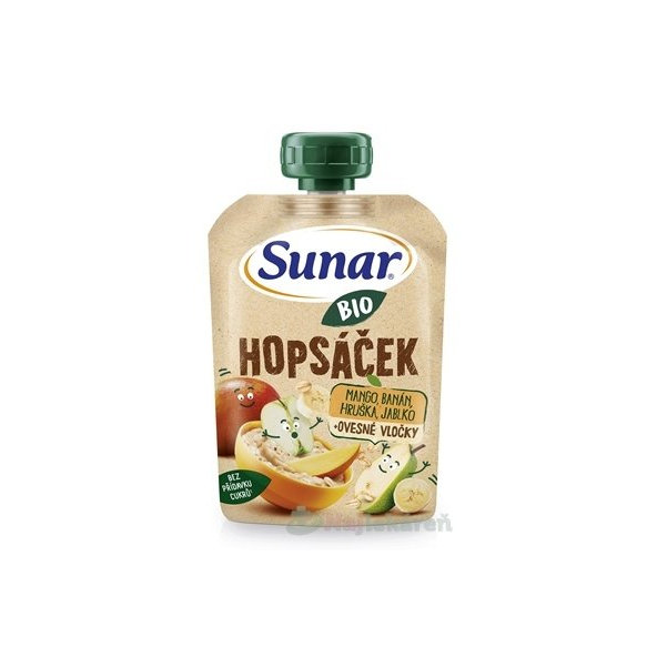 Sunar BIO HOPSÁČEK Mango, banán, hruška, jablko + ovsené vločky, kapsička (od ukonč. 12.mesi.) 100g