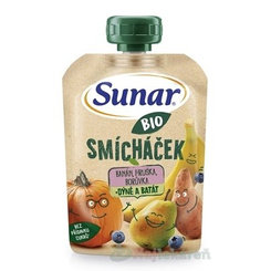 Sunar BIO SMÍCHAČEK Banán, hruška, čučoriedka + tekvica a batát, kapsička (od ukonč. 12.mes.) 100g