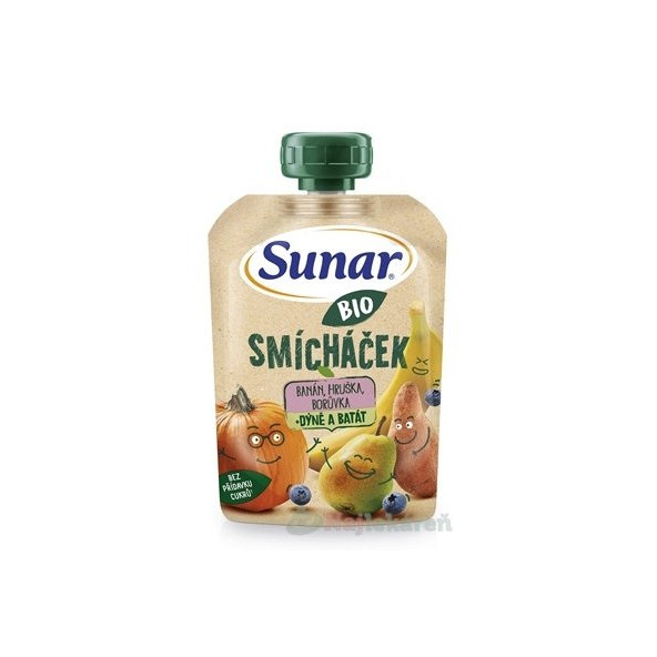 Sunar BIO SMÍCHAČEK Banán, hruška, čučoriedka + tekvica a batát, kapsička (od ukonč. 12.mes.) 100g